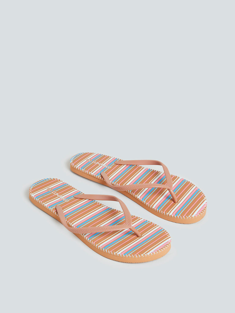 LUNA BLU Tan Stripe Printed Flip-Flops